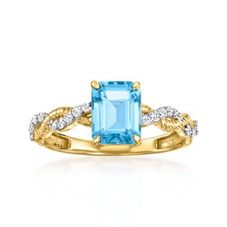Ross-Simons Swiss Blue Topaz Ring With. Diamonds in 14kt Yellow Gold