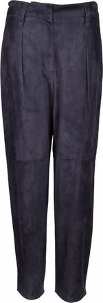 Brunello Cucinelli Aubergine Suede Leather Trousers, Brand Size 44 (US Size 10)