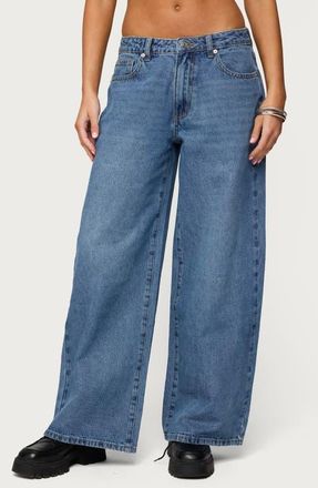 Edikted Skye Low Rise Baggy Wide Leg Jeans in Blue-Washed at Nordstrom, Size X-Large