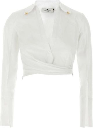 Elisabetta Franchi Cropped White Shirt With Deep V-Neckline