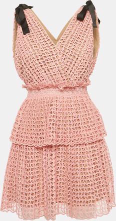 Self Portrait Light Orange Guipure Lace Bow-Detail Tiered Dress