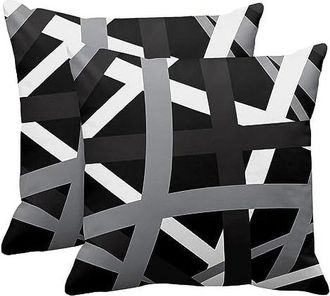 OEM Juego De Dos Fundas De Almohada, Dise&ntilde;o De Rayas Grises Y Negras, Funda De Almohada Decorativa Vintage, Decoraci&oacute;n Del Hogar A Rayas, Cuadrada, Funda 