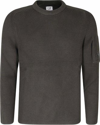 C.P. Company C.p. Company - Full Rib Cotton Crewneck Lens Sweater - Heren - Truien - Bruin - Maat: XL Katoen