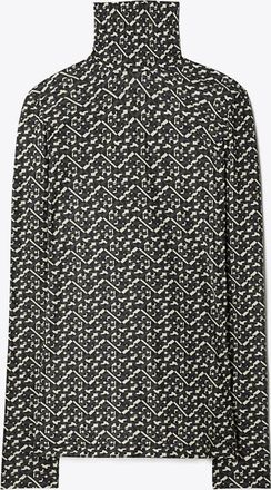 Tory Burch Womens Printed Jersey Mockneck Shirt, size XS