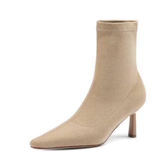 Generic Womens Sock Ankle Boots Suede Fabric Pointed Toe Stiletto Heels Stretch Top Slip On Sleek Silhouette Soft Lining Cushioned Insole Durable Outsole,Apri