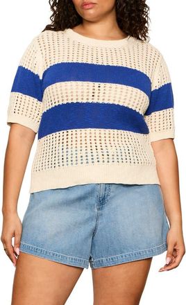 Sanctuary Beachside Stripe Open Stitch Sweater Tank in Blue/Collagen at Nordstrom, Size 2 X