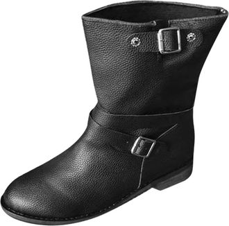 Generic Winter Retro Fashion Chunky Heel Ankle Boots with Side Zipper Comfortable Breathable Design for Women Casual and Dressy Occasions (Black, 5. 5)