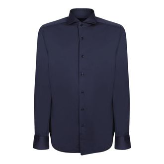 Dell'Oglio Lange mouwen katoenen overhemd - Heren - Casual Overhemden - Blauw - L - Katoen - Overhemden