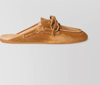 Miu Miu faded suede lace detail round toe mules