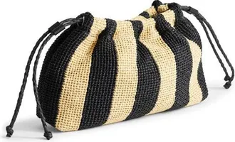 Topshop Jay Stripe Straw Clutch in Black at Nordstrom