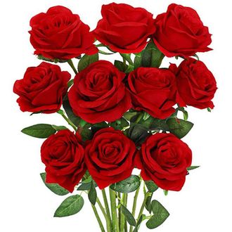 OEM 10 Rosas Artificiales, Ramo De Rosas Artificiales De Tallo &Uacute;nico, Ideal Para Decoraci&oacute;n Del Hogar, Bodas Y Fiestas (7 Cm)