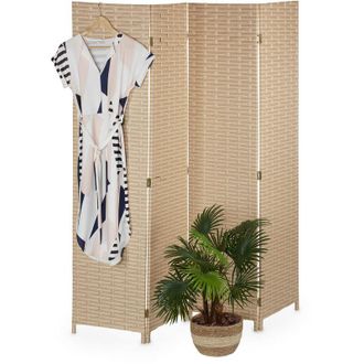 Relaxdays Relaxdays - Biombo 4 Paneles 170x160 Cm, Separador Ambientes Plegable, Pl&aacute;stico Y Madera, Tabique Interior, Marr&oacute;n Claro