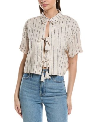 NVLT Nvlt Tie Front Sequins Linen-Blend Camp Shirt