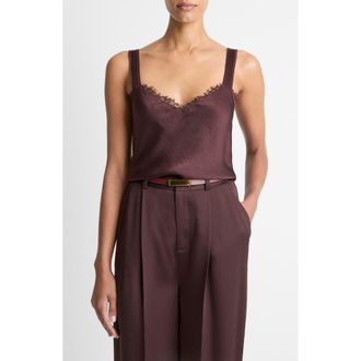 Vince Lace Satin Camisole in Fig at Nordstrom, Size Large