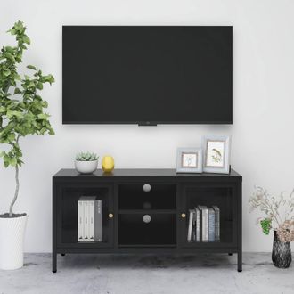 Berkfield Home TV Cabinet Black 105x35x52 cm Steel & Glass | Size: 105 x 35 x 52 cm