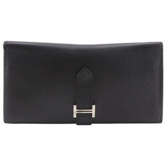 Herm&egrave;s Black Epsom Leather Long Wallet (Bi-Fold) (Pre-Owned)