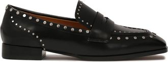 Kazar Zwarte loafers met zilveren metalen noppen - Dames - Loafers - Zwart - 39 EU - Leer - Schoenen
