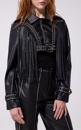 Azalea Wang Oakly Fringe Jacket in Black at Nordstrom, Size X-Large