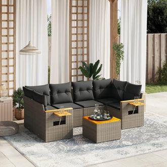 vidaXL Vidaxl - Set De Sof&aacute;s De Jard&iacute;n 7 Piezas Con Cojines Rat&aacute;n Pe Gris