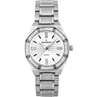 Peugeot Hexagonal crystal bezel bracelet watch- 32MM in Silver at Nordstrom