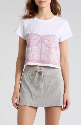 Florence By Mills Corset Graphic Crop Tee in Bright White/dawn Pink at Nordstrom, Size Xx-Large