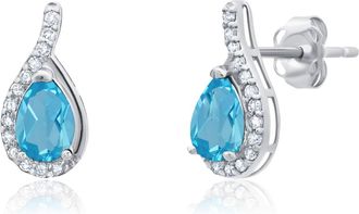 MAX + STONE 14k Yellow or White Gold Gemstone Pear Shape Drop Stud with Diamonds Accents