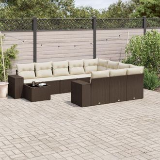 vidaXL Set De Sof&aacute;s De Jard&iacute;n 11 Pzas Cojines Rat&aacute;n Sint&eacute;tico Marr&oacute;n Vidaxl