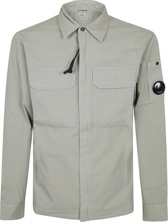 C.P. Company Gabardine Overshirt met Rits en Lens - Heren - Zomerjassen - Grijs - S - Katoen - Jassen