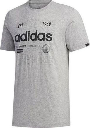 adidas Mens adidas Alphabet Numeric Printing Casual Sports Breathable Round Neck Short Sleeve Gray T-Shirt FM6283