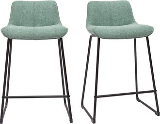 Miliboo Miliboo - Set De 2 Taburetes De Cocina Fijos Efecto Aterciopelado Texturizado Color Celad&oacute;n Con Pata De Metal 65 Cm Boost