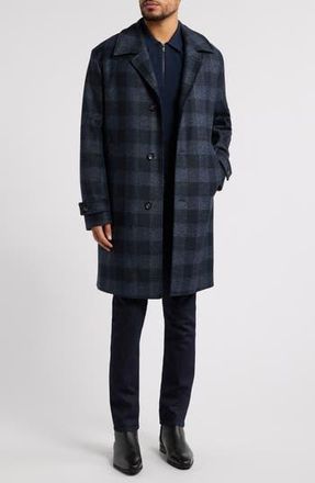 BOSS Clark Buffalo Check Jersey Coat in Dark Blue at Nordstrom Rack, Size 40