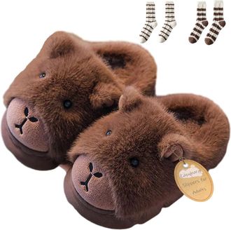 Generic Capybara Slippers for Adults - Plush 3D Indoor Slippers, Warm, Soft & Non-Slip, Men & Women (Brown-A, One Size, Adult, Women, 9, Numeric Range, UK Foo