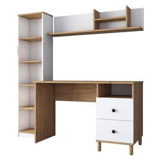 Dmora Escritorio Venetico, 9 Estantes, 2 Cajones, 7 Compartimentos, 120x50x162h Cm Marr&oacute;n Roble Nudos