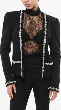 Balmain Blazer Collarless con Perle Decorative Balmain
