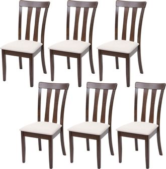 Hhg Juego De 6 Sillas De Comedor Hhg-451, Sillas De Cocina, Tela/tejido, Madera Maciza, Estructura Oscura, Beige