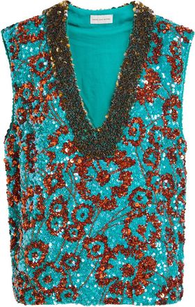 Dries Van Noten College Embellished Woven top - Turquoise - 38 (UK10 / S)