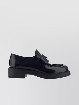 Prada block heel leather loafers