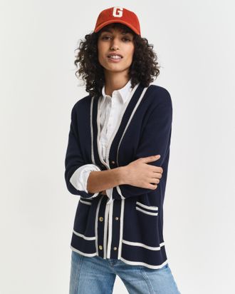 GANT Women Contrast Knit Cardigan (S) EVENING BLUE