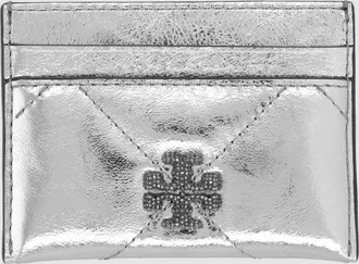 Tory Burch Portacarte di credito Kira in pelle trapuntata con monogram di strass
