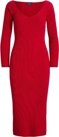 Ralph Lauren Getailleerde Midi Jurk - Dames - Kleedjes - Rood - L - Leer - Kleedjes