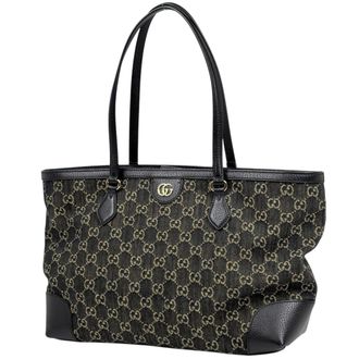Gucci Black Denim Leather Shoulder Bag Tote Bag (Pre-Owned)