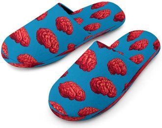 Generic Red Brains Pattern Mens Cotton Slippers Memory Foam Comfort House Shoes Winter Indoor Slipper for Hotel Casa Spa