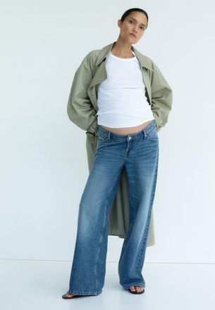 H&M Mama Wide Low Jeans in Denim Blue at Nordstrom, Size X-Small