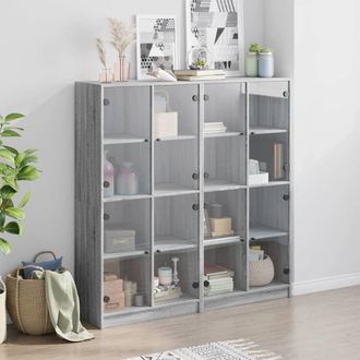 Berkfield Home Modern Bookcase with Doors Grey Sonoma 136x37x142 cm Engineered Wood | Size: 136 x 37 x 142 cm