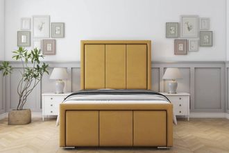 Sloomy Lancaster Plush Frame-Mattress - 50 Upholstered Headboard in Mustard | Size: Small Double