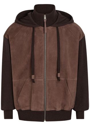 Loewe Panelled Hooded Suede and Wool-blend Jacket - Dark Brown - 50 (IT50 / L)