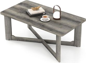 Costway Coffee Table Rectangle Center Table with X-Shaped Base-Gray