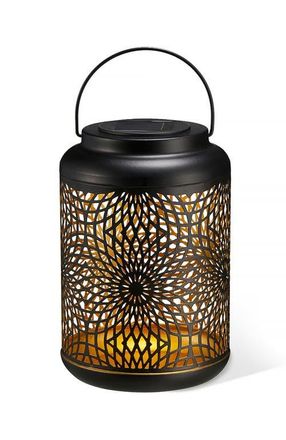 Glitzhome Metal Cutout Scrollwork Solar Powered Outdoor Hanging Lantern with LED Light in Black at Nordstrom, Size Medium