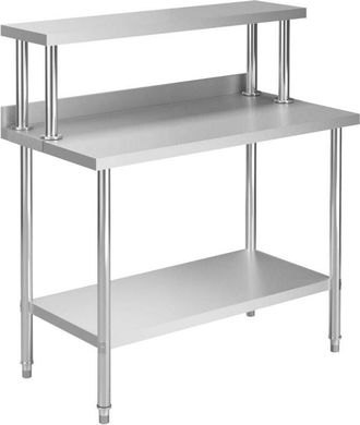 vidaXL vidaXL Tavolo Lavoro Cucina con Mensola 120x60x120 cm in Acciaio Inox