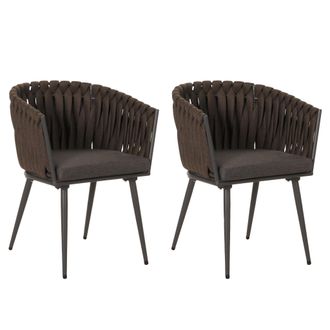 Hhg [nunca Usado] Juego De 2 Silla De Comedor De Aluminio Hhg-418, Reposabrazos De Silla De Interior, Tejido De Cuerda De Olefina Cuerda, Marr&oacute;n Coj&iacute;n Gri
